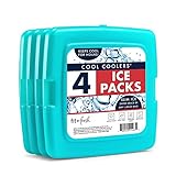 Cool Coolers by Fit + Fresh, Reusable & Long-Lasting Slim Ice Packs, Perfect Addition To Your Lunch Box, Camping Accessories, Insulated Lunch Bag, Beach Cooler Backpack & More, 4PK, Green
