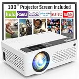 TMY Projector, Upgraded 9500 Lumens with 100' Projector Screen, 1080P Full HD Portable Projector, Mini Movie Projector Compatible with TV Stick Smartphone HDMI USB AV, for Home Cinema Outdoor Movies