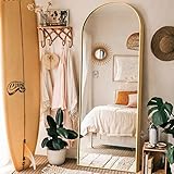 NeuType 65'x22' Arched Full Length Floor Mirror with Stand for Bedroom Standing or Leaning Against Wall Aluminum Alloy Frame Dressing Mirror, Gold,Large