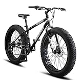 Mongoose Malus Mens and Womens Fat Tire Mountain Bike, 26-Inch Bicycle Wheels, 4-Inch Wide Knobby Tires, Steel Frame, 7-Speed Drivetrain Bicycle, Shimano Rear Derailleur, Disc Brakes, Matte Black