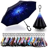 SIEPASA Spar. Saa Double Layer Inverted Umbrella with C-Shaped Handle, Anti-UV Waterproof Windproof Straight Umbrella for Car Rain Outdoor Use
