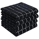 Homaxy 100% Cotton Terry Kitchen Towels(Black, 13 x 28 inches), Checkered Designed, Soft and Super Absorbent Dish Towels, 4 Pack