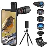 Selvim Phone Camera Lens Phone Lens Kit 4 in 1, 22X Telephoto Lens, 235° Fisheye Lens, 0.62X Wide Angle Lens, 25X Macro Lens, Compatible with iPhone 7 8 11 pro max X XS XR Android Samsung