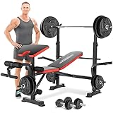 OppsDecor 600lbs Adjustable Weight Bench Workout Bench 5 in 1 Olympic Weight Bench Multi-Function Leg Developer Preacher Curl and Barbell Rack Incline Backrest for Indoor Home Gym Fitness Exercise Equipment