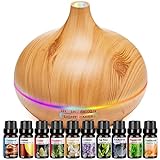 HLS Aroma Diffuser for Essential Oil Large Room Diffusers Set with 10 Essential Oils,Ultrasonic 550ml Aromatherapy Diffuser with Essential Oil, Bedroom Vaporizer Cool Mist Humidifier for Home Office