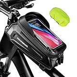 ROCKBROS Bike Bag Phone Mount Bag, Bike Accessories, EVA Waterproof Bike Phone Holder Bike Phone Bag, Front Frame Bag Top Tube Handlebar Bags Bicycle Accessories Pouch with Rain Cover Compatible Phones Under 6.8”