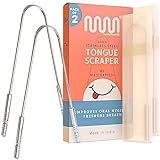 MasterMedi Tongue Scraper with Case (2 Pack), 100% Stainless Steel Tongue Scrubber for Bad Breath, Easy to Use Tongue Scraper for Adults, Tongue Cleaner for Oral Care & Hygiene