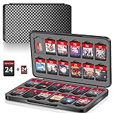 Switch Game Case Holder with 24 Cartridge Slots and 24 Micro SD Card Storage, Slim Portable Game Organizer Traveler Gift Accessories with Magnetic Closure, Protective Hard Shell and Soft Lining