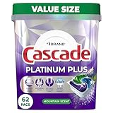 Cascade Platinum Plus ActionPacs Dishwasher Detergent Pods, Dishwasher Soap, Cleaning Supplies, Mountain, 62 Count
