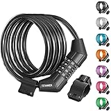 Titanker Bike Lock Cable, 4 Feet Bike Cable Lock Basic Self Coiling Kids Bike Lock Combination with Complimentary Mounting Bracket, 5/16 Inch Diameter (4FT, Black-8mm)