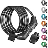 Titanker Bike Lock Cable, 4 Feet Bike Cable Lock Basic Self Coiling Kids Bike Lock Combination with Complimentary Mounting Bracket, 5/16 Inch Diameter (4FT, Black-8mm)