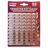 Loopacell High Power Super Alkaline Button Cell Assorted 1.5V Battery AG3/LR41 AG4/LR626 AG5/LR754 AG10/LR1130 AG13/LR44,50 Count (Pack of 1)