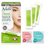 Nad's Facial Wax Strips - Hypoallergenic All Skin Types - Facial Hair Removal For Women - At Home Waxing Kit with 20 Face Wax Strips + 4 Calming Oil Wipes + Skin Protection Powder