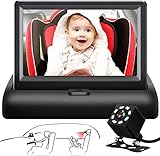 Baby Car Mirror, 4.3'' HD Night Vision Function Car Mirror Display, Safety Car Seat Mirror Camera Monitored Mirror with Wide Crystal Clear View, Aimed at Baby, Easily Observe the Baby’s Move