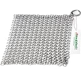 AMAGABELI GARDEN & HOME 8'x6' Stainless Steel Cast Iron Cleaner 316 Chainmail Scrubber for Cast Iron Pan Pre-Seasoned Pan Dutch Ovens Waffle Iron Pans Scraper Cast Iron Grill Scraper Skillet Scraper