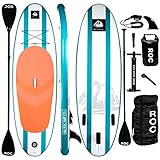 Roc Inflatable Stand Up Paddle Boards with Kayak Seat and Premium SUP Paddle Board Accessories, Wide Stable Design, Non-Slip Comfort Deck for Youth & Adults (Aqua)