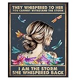 They Whispered to Her You Cannot Withstand The Storm - Positive Motivational Uplifting Encouragement Gifts for Women Teens - Inspirational Quote Wall Art - Boho Decoration Print - Dragonfly Wall Decor
