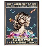 They Whispered to Her You Cannot Withstand The Storm - Positive Motivational Uplifting Encouragement Gifts for Women Teens - Inspirational Quote Wall Art - Boho Decoration Print - Dragonfly Wall Decor