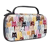 Lokigo Carrying Case for Nintendo Switch/Switch OLED Model (2021), Portable Travel Girls Carry Case Protective Hard Shell with 16 Games Card Cartridges for Switch Console & Accessories, Cute Cats