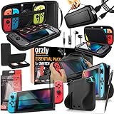 Switch Accessories Bundle - Orzly Essentials Pack for Nintendo switch Case & Screen Protector, Grip Case, Games Holder, Headphones - Classic Black Edition
