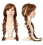 Anogol Hair Cap+Princess Wig for Women Braided Brown Cosplay Wig for Girls Maroon Ombre Brown Braids Women's Wigs For Costume Cosplay Party Wigs, Peluca De Princesa Kids Wig For Halloween Costume Party Gifts