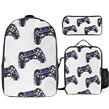 NAWFIVE Game Controller Backpack with Lunch Box And Pencil Case Set Gamepad Sticks Joypad Travel Daypack Bookbag for Men Women Laptop Backpack 3pcs