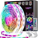 REEMEER Led Lights 100ft(2 Rolls of 50ft) Smart APP Control Music Sync Led Strip Lights RGB Color Changing Led Lights Strips with Remote Led Lights for Bedroom Kitchen and Party