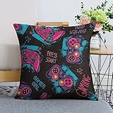 Doodles Joystick Gamepad Pillow Covers 18x18 Gaming Pillowcase Set of 2 Linen Throw Pillow Covers Decorative Square Pillow Cases Standard Size for Home Couch Sofa Bed Pillow Protector