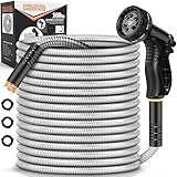 Tuzoc Metal Garden Hose 100FT, Stainless Steel Heavy Duty Water Hose With 10 Function Nozzle, No-Tangle & No-Kink, Tough & Flexible, Durable and Lightweight, Rust Proof hose for Yard, Outdoor, RV