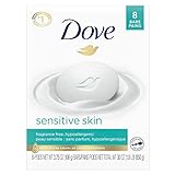 Dove Beauty Bar More Moisturizing Than Bar Soap for Softer Skin, Fragrance Free, Hypoallergenic Sensitive Skin With Gentle Cleanser, 3.75 Ounce (Pack of 8)