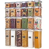 Vtopmart Airtight Food Storage Containers with Lids, 24 pcs Plastic Kitchen and Pantry Organization Canisters for Cereal, Dry Food, Flour and Sugar, BPA Free, Includes 24 Labels