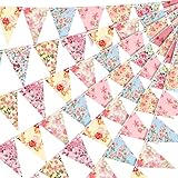 Funtery 5 Pcs Retro Bright Floral Paper Garland Chic Tea Party Garland Wildflower Garland Floral Triangle Banner for Wedding Birthday Parties Festivals Home Outdoor Hanging Decorations