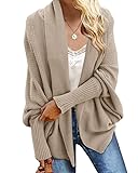 Imily Bela Womens Kimono Batwing Cable Knitted Slouchy Oversized Wrap Cardigan Sweater (Medium, A-Khaki)