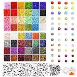 UOONY 35000pcs 2mm Glass Seed Beads for Jewelry Making Kit, 250pcs Alphabet Letter Beads, Tiny Beads Set for Bracelets Making, DIY, Art and Craft with Rolls of Elastic String Cord, Charms and Rings