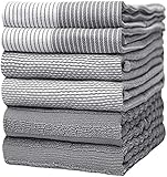 Premium Kitchen,Hand Towels (20”x 28”, 6 Pack) Large Cotton, Dish, Flat & Terry Towel Highly Absorbent Tea Towels Set with Hanging Loop Gray