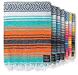 Benevolence LA Authentic Mexican Cotton Acrylic Blanket - Handwoven Serape Blanket, Perfect for Beach, Picnic, Outdoor, Yoga, Camping, Car, Woven Blanket, Mandarin, 45x70 inches