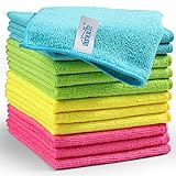 HOMEXCEL Microfiber Cleaning Cloth,12 Pack Cleaning Rag,Cleaning Towels with 4 Color Assorted,11.5'X11.5'(Green/Blue/Yellow/Pink)