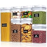 Vtopmart Airtight Food Storage Containers, 7 Pieces BPA Free Plastic Cereal Containers with Easy Lock Lids, for Kitchen Pantry Organization and Storage, Include 24 Labels