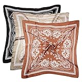 DOOBO 3 Pcs 27.5 Inches Satin Head Scarf Hair Scarf Silk Head Scarf Silk Bandana Silk Hair Wrap Neck Scarf Square Scarf for Women Girls(Brown,Black,Khaki)