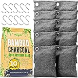 Bamboo Charcoal Bags Odor Absorber 10x100g w Hooks. Nature Fresh Bamboo Charcoal Air Purifying Bags Activated Charcoal Odor Absorbers for Home, Charcoal Deodorizer Bags and Shoe Closet Odor Eliminator