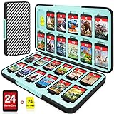 CYKOARMOR Switch Game Case Compatible with 24 Nintendo Switch Game Cards and 24 Memory Cards, Portable Switch Game Holder, Hard Shell, Soft Lining&Magnetic Closure, Stripe Black Blue