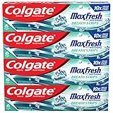 Colgate Max Fresh Whitening Toothpaste with Mini Strips, Clean Mint Toothpaste for Bad Breath, Helps Fight Cavities, Whitens Teeth, and Freshens Breath, 6.3 Ounce (Pack of 4)