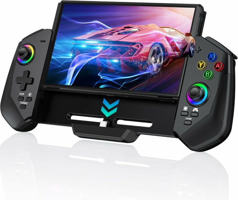 Switch Controllers with Hall Joystick for Nintendo Switch/OLED, Switch Pro Remote Controller with RGB Light/Turbo/Dual Motor/4 Game Slot,Wired Joypad Replacement for Nintendo Switch Controller