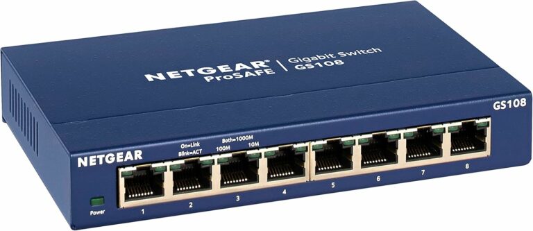 NETGEAR 8-Port Gigabit Ethernet Unmanaged Switch (GS108) – Desktop or Wall Mount, and Limited Lifetime Protection