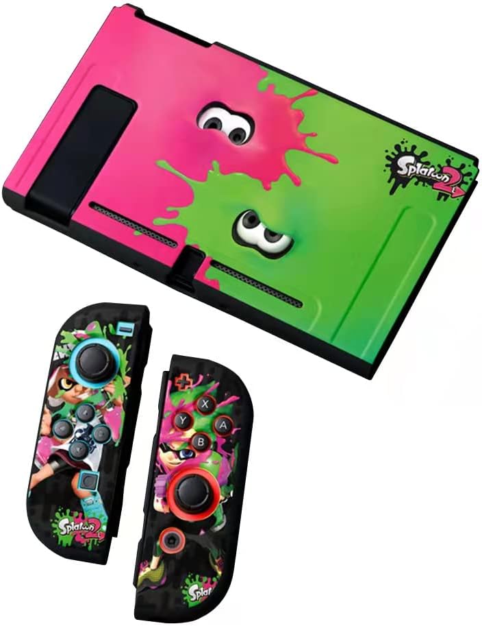 PERFECTSIGHT Cute Protective Case for Nintendo Switch, Kawaii Soft TPU Slim Cover, Cartoon Hard Shell Dockable Case for NS Console and Joy-Con Controllers – Shock-Absorption Anti-Scratch (Splatoon)