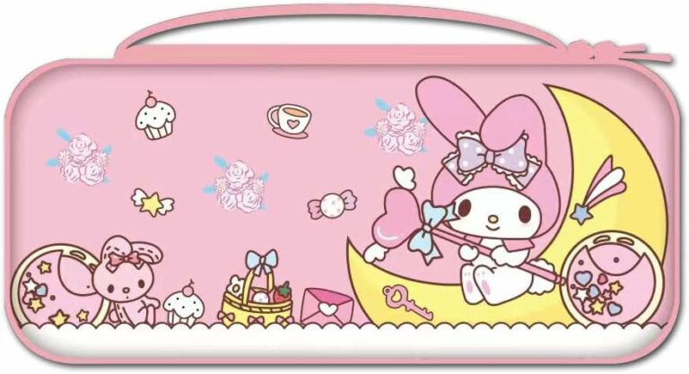 PERFECTSIGHT Cute Switch Carrying Case for Nintendo Switch OLED, Kawaii Hard Shell Portable Travel Carry Case with 12 Game Card Slots, Inner Protective Storage Bag for NS Console & Accessories (Pink Moon)