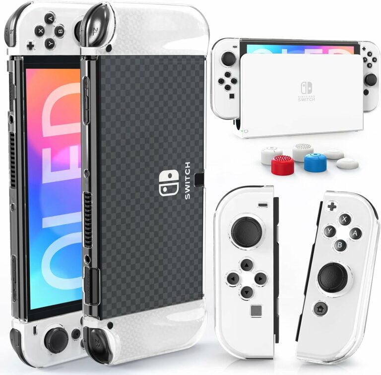 HEYSTOP Switch OLED Case for Nintendo Switch OLED Model, Dockable Cover Hard PC Protector Case for Switch OLED Grips for Switch OLED Console and Accessories with Thumb Stick Caps