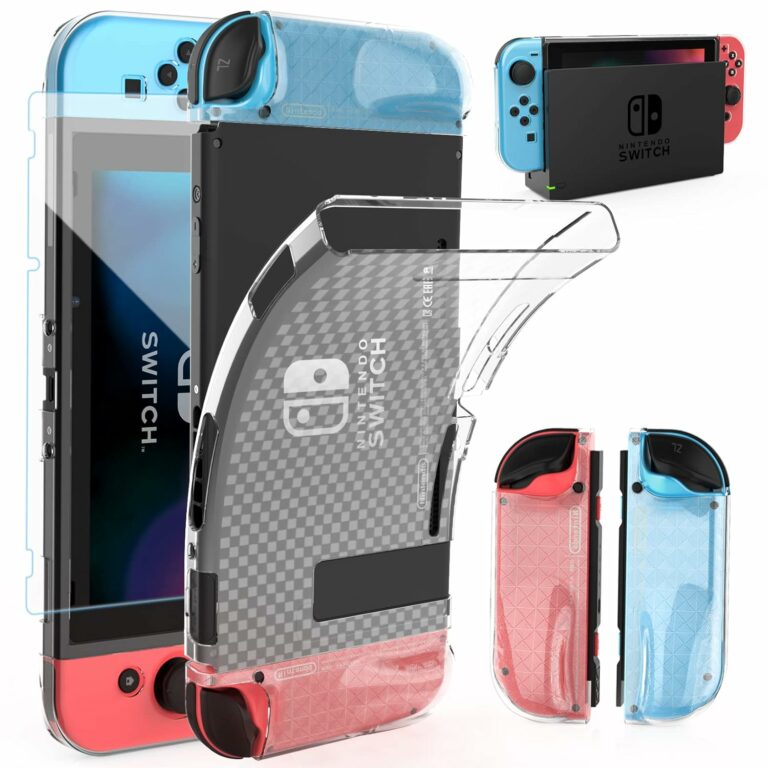 HEYSTOP Switch Case and Screen Protector – Dockable Soft TPU Protective Cover for Nintendo Console With 6 Thumb Grips and Accessories HEYSTOP Switch Case and Screen Protector – Dockable Soft TPU Protective Cover for Nintendo Console With 6 Thumb Grips and Accessories