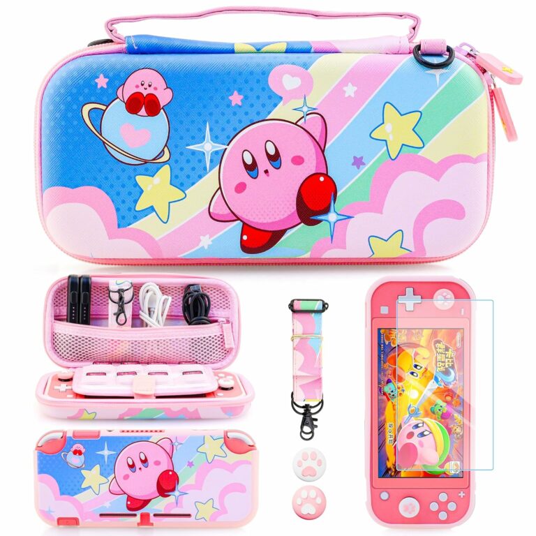 RHOTALL 6 in 1 Pink cute Carrying Case Compatible with Nintendo Switch lite, Shockproof Portable Travel Bag,Protective Case ,Switch Screen Protector, Adjustable Strap, Switch Thumb Grips-pink
